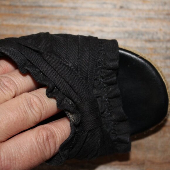 Jasmin Bueno Black Sandals Jute Wedge Criss-Cross Front Canvas Size 7 Pre-Loved - Picture 7 of 9